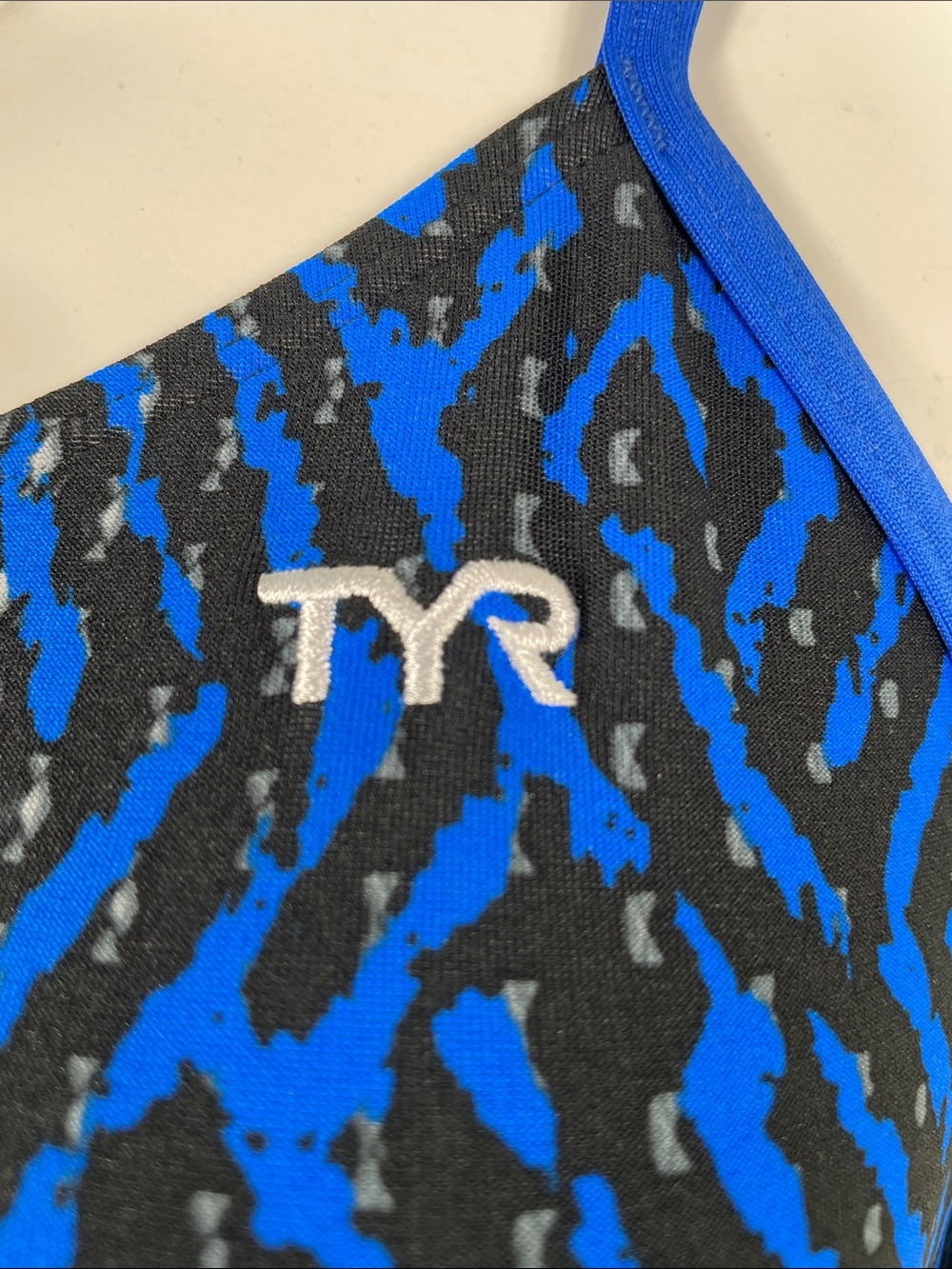 TYR Blue and Black Patterned Training One-Piece Swimsuit - Picture 4 of 7